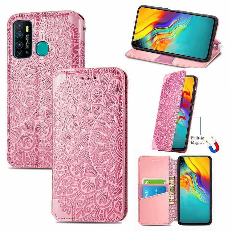 

For Infinix Hot 9 Blooming Mandala Embossed Pattern Magnetic Horizontal Flip Leather Case with Holder & Card Slots & Wallet(Pink)