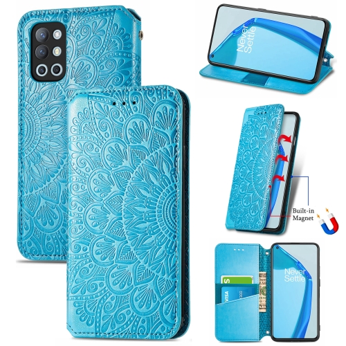 

For OnePlus 9R Blooming Mandala Embossed Pattern Magnetic Horizontal Flip Leather Case with Holder & Card Slots & Wallet(Blue)