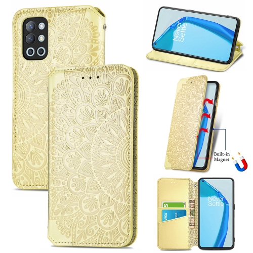 

For OnePlus 9R Blooming Mandala Embossed Pattern Magnetic Horizontal Flip Leather Case with Holder & Card Slots & Wallet(Yellow)