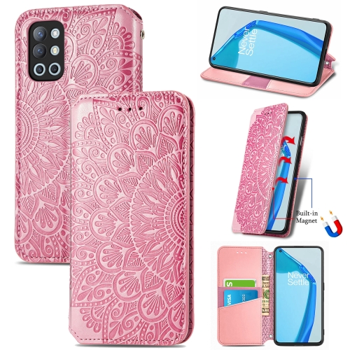 

For OnePlus 9R Blooming Mandala Embossed Pattern Magnetic Horizontal Flip Leather Case with Holder & Card Slots & Wallet(Pink)