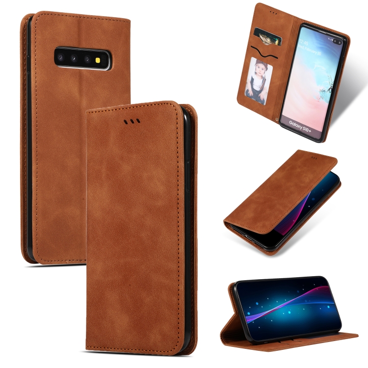 

Retro Skin Feel Business Magnetic Horizontal Flip Leather Case for Samsung Galaxy S10 Plus(Brown)