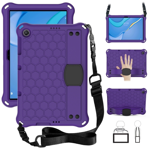 

For Huawei MediaPad T10 9.7 / T10 10.1 Honeycomb Design EVA + PC Material Four Corner Anti Falling Protective Shell with Strap(Purple+Black)