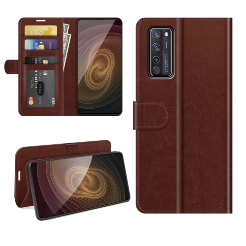 

For ZTE Axon 20 5G R64 Texture Single Horizontal Flip Protective Case with Holder & Card Slots & Wallet& Photo Frame(Brown)