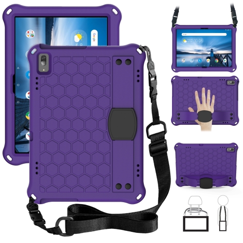 

For Lenovo Smart Tab M10 TB-606F Honeycomb Design EVA + PC Material Four Corner Anti Falling Flat Protective Shell with Strap(Purple+Black)