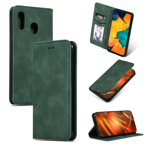 

Retro Skin Feel Business Magnetic Horizontal Flip Leather Case for Samsung Galaxy A20 & A30(Army Green)