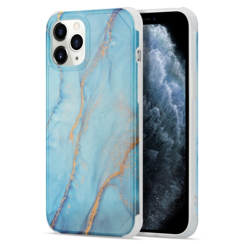 

Four Corners Shocproof Flow Gold Marble IMD Back Cover Case For iPhone 13 Pro Max(Blue)