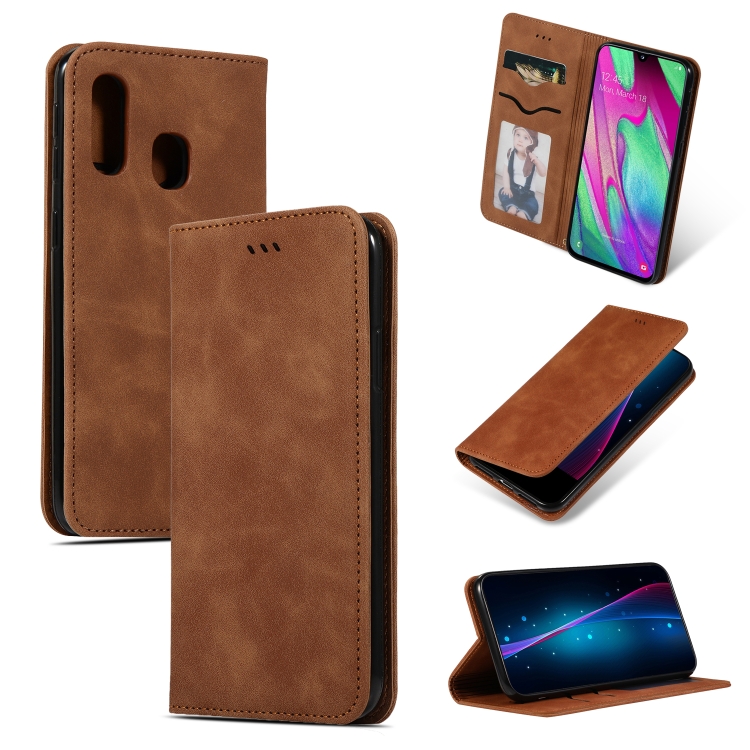 

Retro Skin Feel Business Magnetic Horizontal Flip Leather Case for Samsung Galaxy A40(Brown)