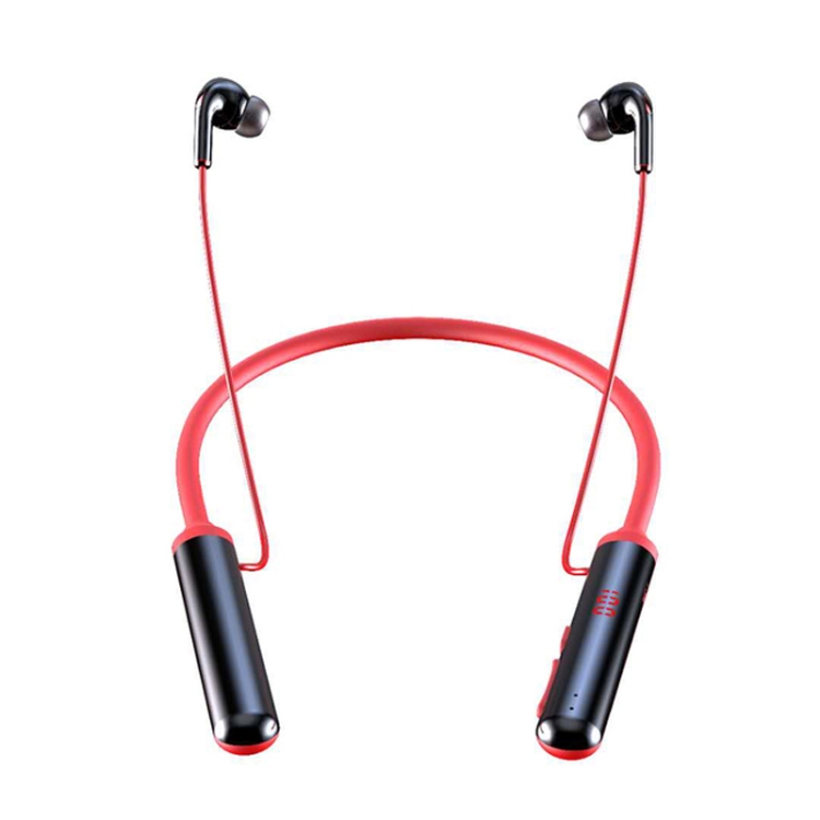 

960 Neckband Magnetic Stereo Headphone with LED Display Support TF Card(Red)