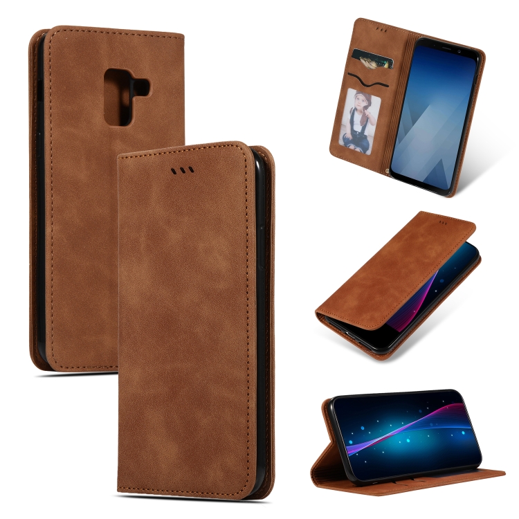 

Retro Skin Feel Business Magnetic Horizontal Flip Leather Case for Samsung Galaxy A8 2018三星(Brown)