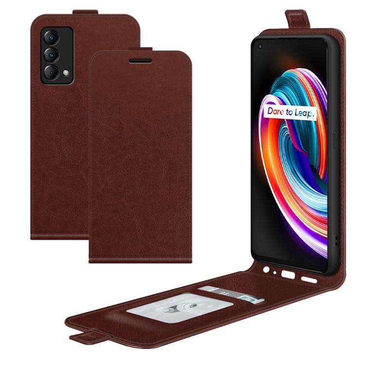 

For OPPO Realme Q3 Pro Carnival R64 Texture Single Vertical Flip Leather Protective Case with Card Slots & Photo Frame(Brown)