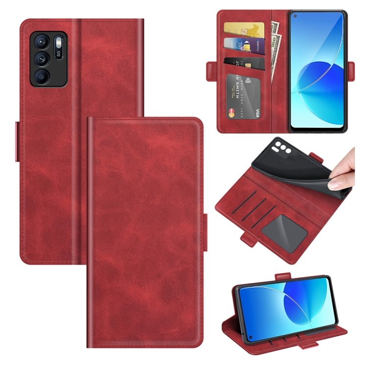 

For OPPO Reno6 Z Dual-side Magnetic Buckle Horizontal Flip Leather Case with Holder & Card Slots & Wallet(Red)