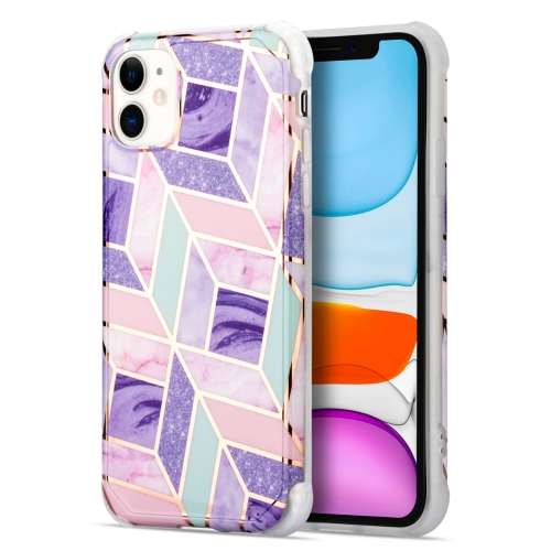 

For iPhone 13 Pro Electroplating Matching Marble IMD Four-Corner TPU Shockproof Case(Purple)