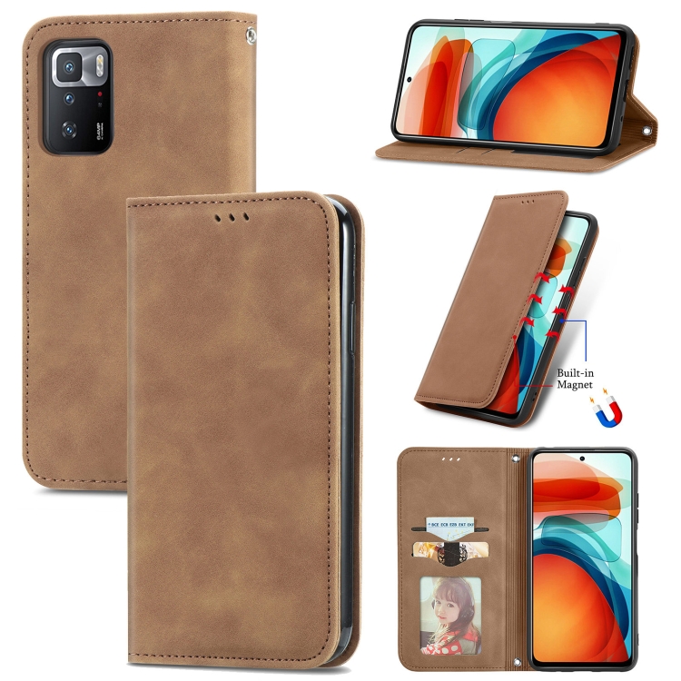 

For Xiaomi Redmi Note 10 Pro 5G Retro Skin Feel Business Magnetic Horizontal Flip Leather Case with Holder & Card Slots & Wallet & Photo Frame(Brwon)