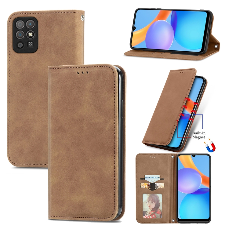 

For Honor Play 5T Retro Skin Feel Business Magnetic Horizontal Flip Leather Case with Holder & Card Slots & Wallet & Photo Frame(Brwon)