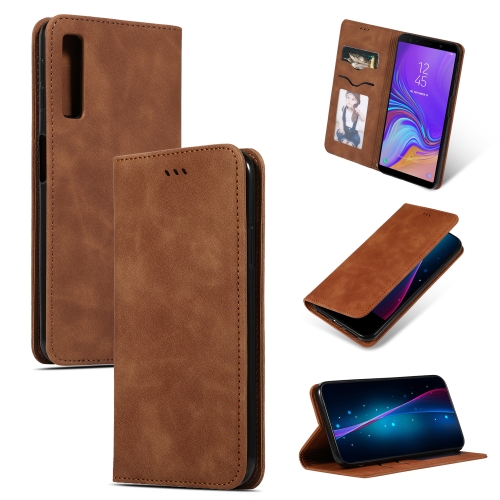 Retro Skin Feel Business Magnetic Horizontal Flip Leather Case for Samsung Galaxy A7 2018(Brown)