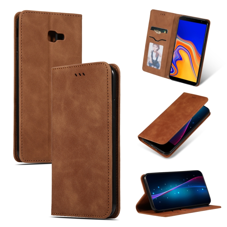 

Retro Skin Feel Business Magnetic Horizontal Flip Leather Case for Samsung Galaxy J4 Plus 2018 & J4 Prime(Brown)