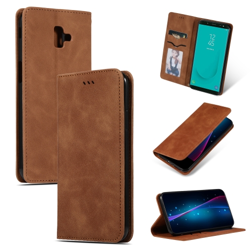 

Retro Skin Feel Business Magnetic Horizontal Flip Leather Case for Samsung Galaxy J6 Plus 2018 & J6 Prime(Brown)