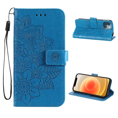 

ENKAY Hat-Prince Flower Embossed Horizontal Flip PU Leather Case with Holder & Card Slots & Wallet & Lanyard for iPhone 13(Blue)