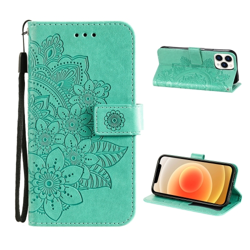 

ENKAY Hat-Prince Flower Embossed Horizontal Flip PU Leather Case with Holder & Card Slots & Wallet & Lanyard for iPhone 13 Pro(Green)