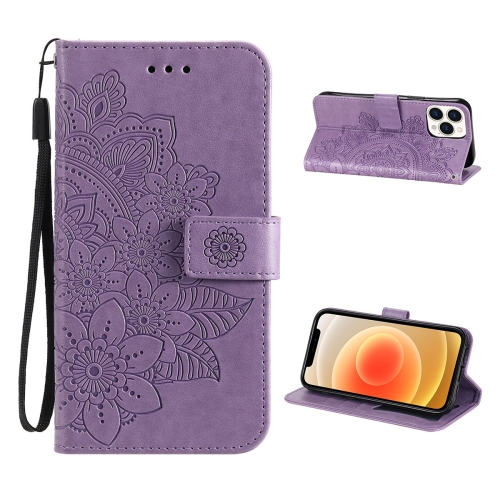 

ENKAY Hat-Prince Flower Embossed Horizontal Flip PU Leather Case with Holder & Card Slots & Wallet & Lanyard for iPhone 13 Pro Max(Purple)