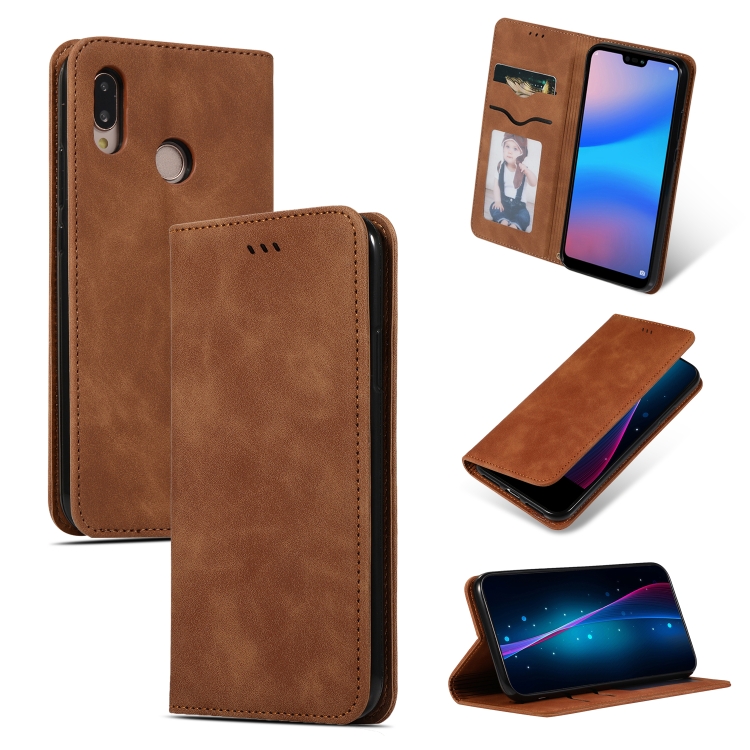 

Retro Skin Feel Business Magnetic Horizontal Flip Leather Case for Huawei P20 Lite(Brown)