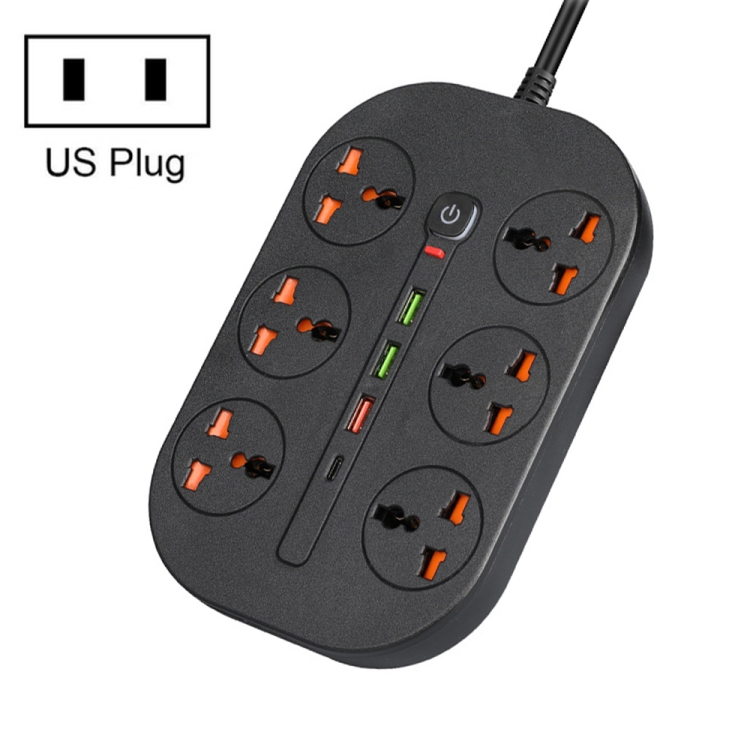 

T21 PD3.0 + QC3.0 Multi Hole Row Plug 3000W High Power Socket, US Plug(Black)