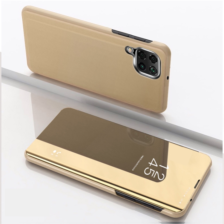 

For Samsung Galaxy A22 4G Plated Mirror Horizontal Flip Leather Case with Holder(Gold)