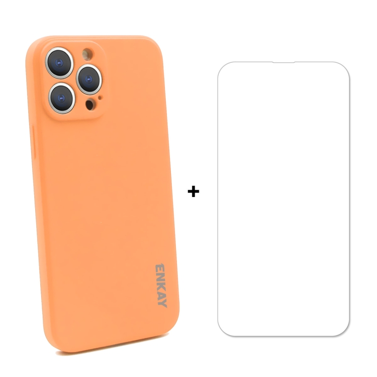 

Hat-Prince ENKAY Liquid Silicone Shockproof Protective Case Drop Protection Cover + 9H Tempered Glass Screen Protector for iPhone 13 Pro Max(Orange)