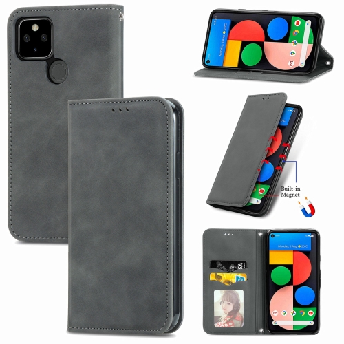 

For Google Pixel 5a 5G Retro Skin Feel Business Magnetic Horizontal Flip Leather Case with Holder & Card Slots & Wallet & Photo Frame(Gray)
