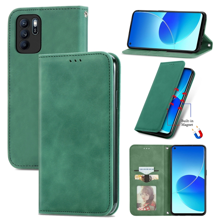 

For OPPO Reno6 Z Retro Skin Feel Business Magnetic Horizontal Flip Leather Case With Holder & Card Slots & Wallet & Photo Frame(Green)