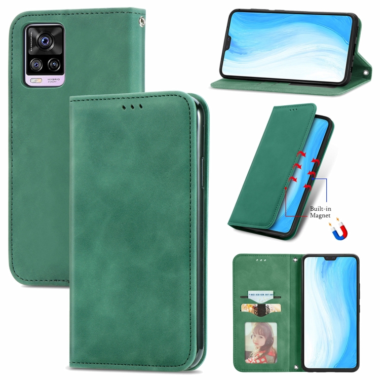 

For vivo S7 Retro Skin Feel Business Magnetic Horizontal Flip Leather Case with Holder & Card Slots & Wallet & Photo Frame(Green)