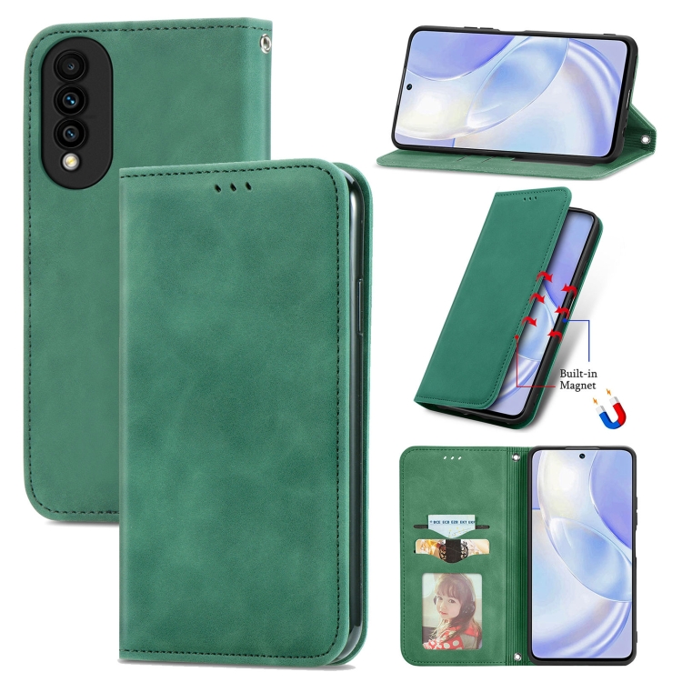 

For Huawei Bova 8 SE Youth Retro Skin Feel Business Magnetic Horizontal Flip Leather Case with Holder & Card Slots & Wallet & Photo Frame(Green)
