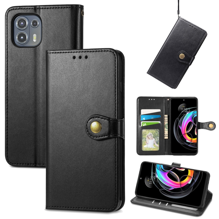 

For Motorola Edge 20 Lite Solid Color Leather Buckle Phone Case with Lanyard & Photo Frame & Card Slot & Wallet & Stand Function(Black)