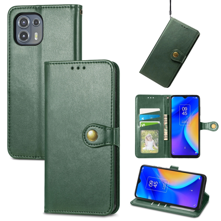 

For Motorola Edge 20 Lite Solid Color Leather Buckle Phone Case with Lanyard & Photo Frame & Card Slot & Wallet & Stand Function(Green)