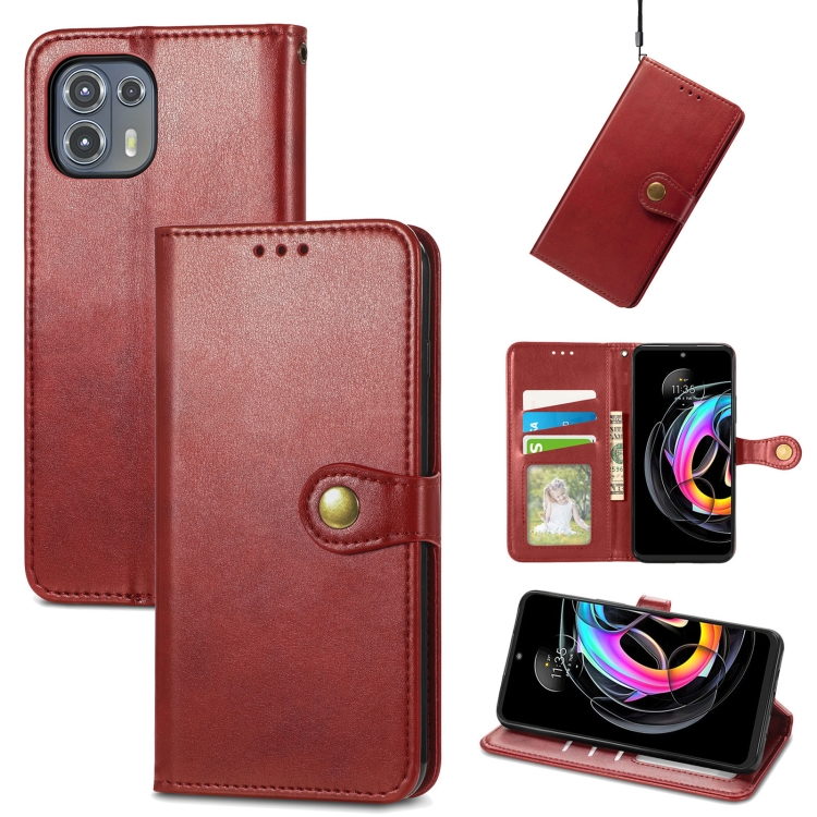 

For Motorola Edge 20 Lite Solid Color Leather Buckle Phone Case with Lanyard & Photo Frame & Card Slot & Wallet & Stand Function(Red)