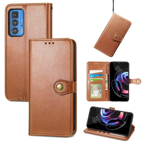 

For Motorola Edge 20 Pro Solid Color Leather Buckle Phone Case with Lanyard & Photo Frame & Card Slot & Wallet & Stand Function(Brwon)