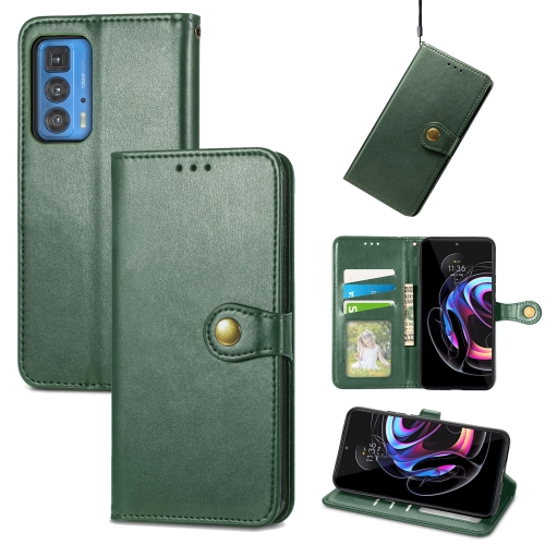 

For Motorola Edge 20 Pro Solid Color Leather Buckle Phone Case with Lanyard & Photo Frame & Card Slot & Wallet & Stand Function(Green)