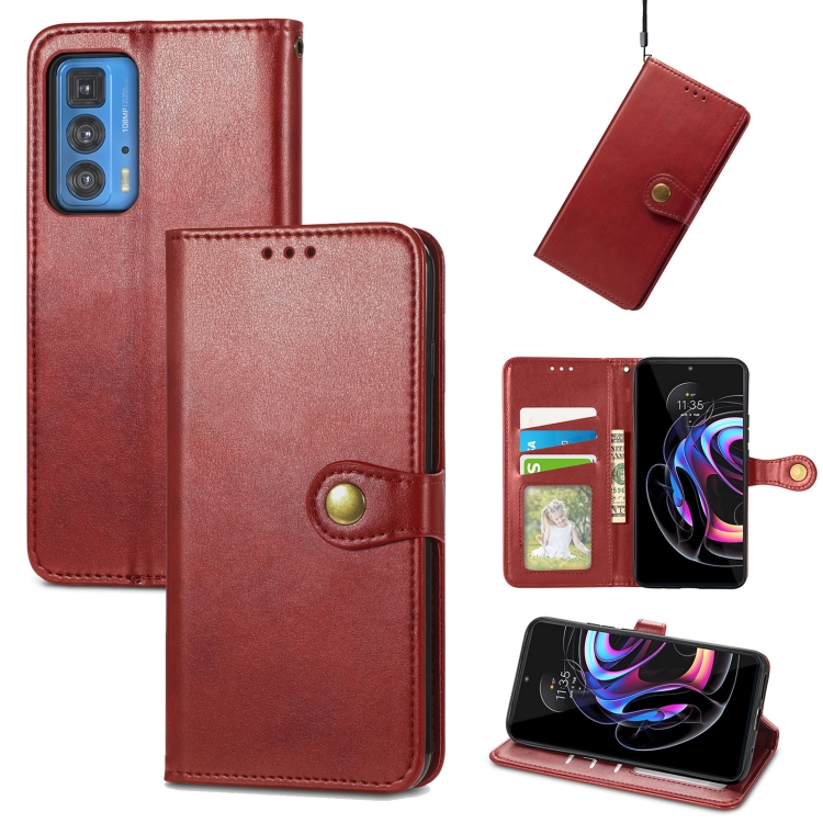 

For Motorola Edge 20 Pro Solid Color Leather Buckle Phone Case with Lanyard & Photo Frame & Card Slot & Wallet & Stand Function(Red)