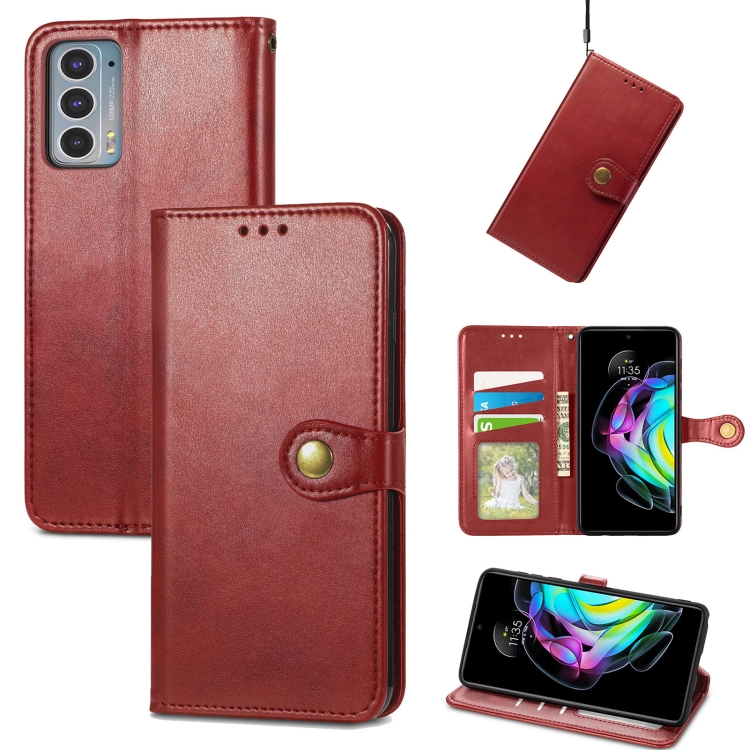 

For Motorola Edge 20 Solid Color Leather Buckle Phone Case with Lanyard & Photo Frame & Card Slot & Wallet & Stand Function(Red)