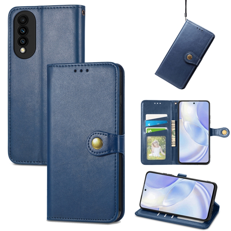 

For Huawei Nova 8 SE Youth Solid Color Leather Buckle Phone Case with Lanyard & Photo Frame & Card Slot & Wallet & Stand Function(Blue)