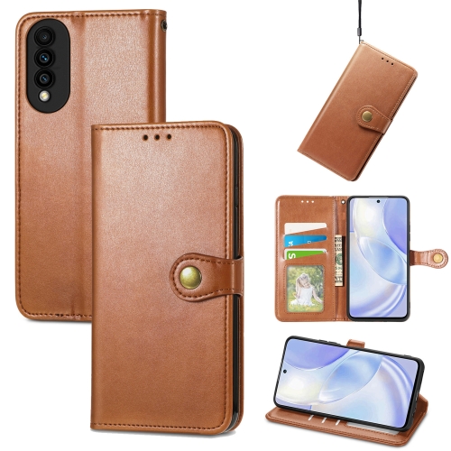 

For Huawei Nova 8 SE Youth Solid Color Leather Buckle Phone Case with Lanyard & Photo Frame & Card Slot & Wallet & Stand Function(Brwon)