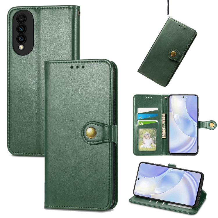 

For Huawei Nova 8 SE Youth Solid Color Leather Buckle Phone Case with Lanyard & Photo Frame & Card Slot & Wallet & Stand Function(Green)