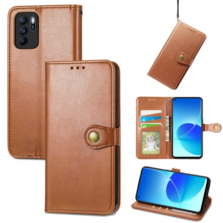 

For OPPO Reno6 Z Solid Color Leather Buckle Phone Case with Lanyard & Photo Frame & Card Slot & Wallet & Stand Function(Brwon)