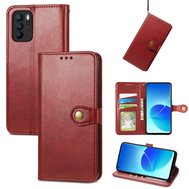 

For OPPO Reno6 Z Solid Color Leather Buckle Phone Case with Lanyard & Photo Frame & Card Slot & Wallet & Stand Function(Red)