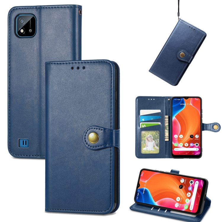 

For OPPO Realme C20 Solid Color Leather Buckle Phone Case with Lanyard & Photo Frame & Card Slot & Wallet & Stand Function(Blue)