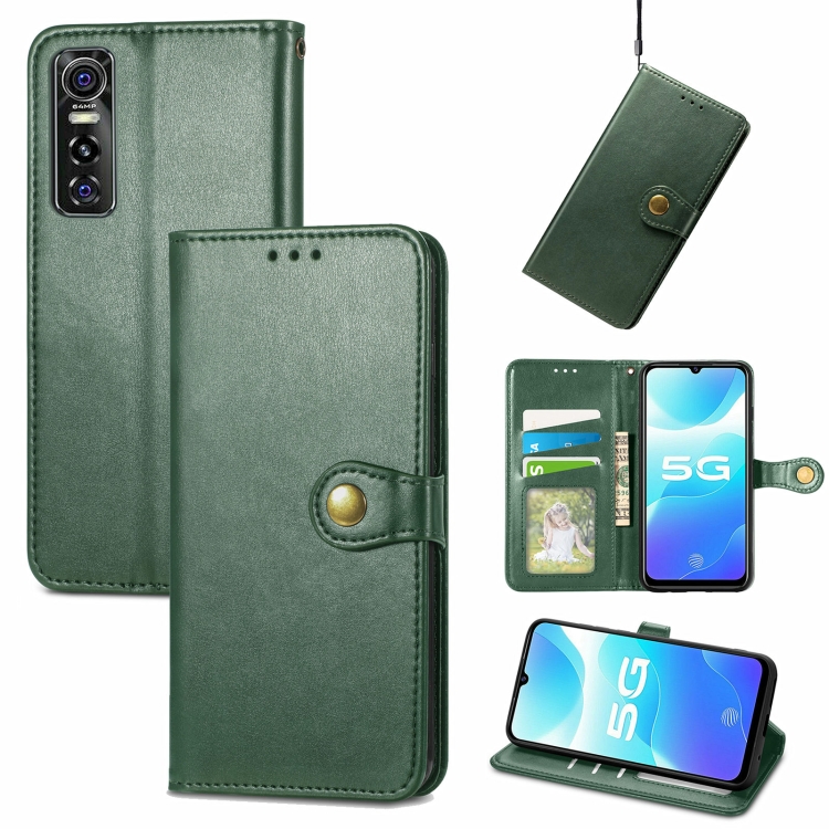 

For vivo S7e Solid Color Leather Buckle Phone Case with Lanyard & Photo Frame & Card Slot & Wallet & Stand Function(Green)