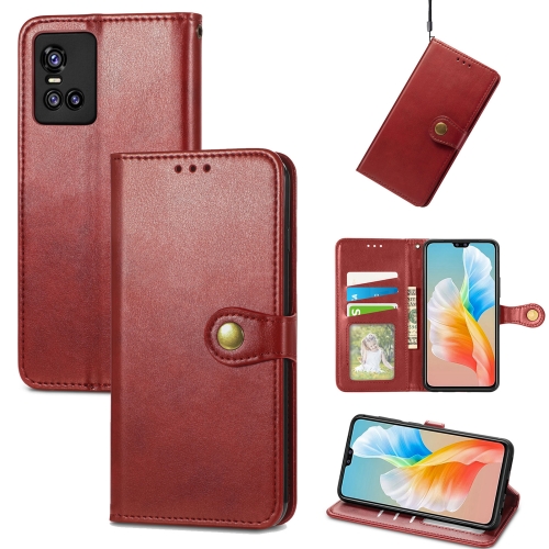 

For vivo S10 / S10 Pro Solid Color Leather Buckle Phone Case with Lanyard & Photo Frame & Card Slot & Wallet & Stand Function(Red)