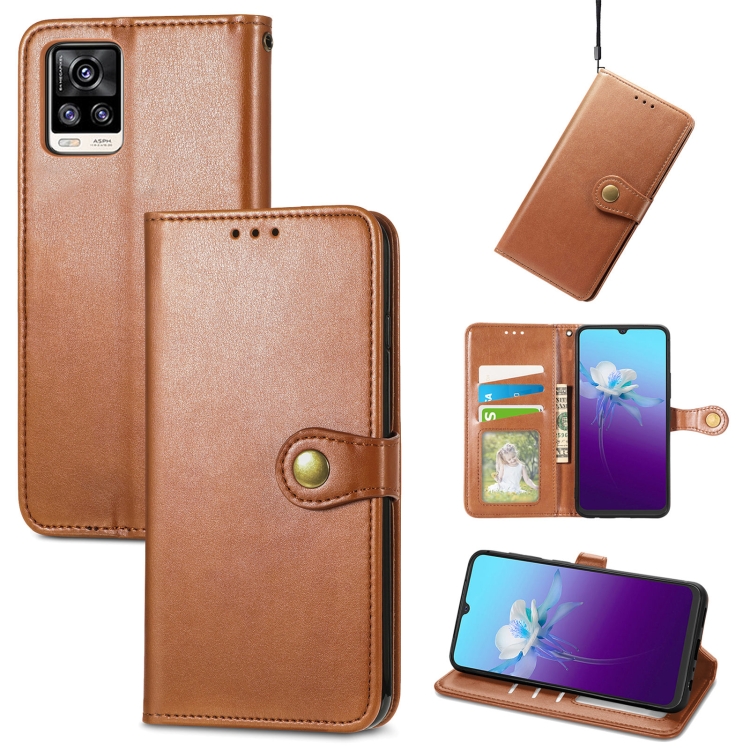 

For vivo V20 2021 Solid Color Leather Buckle Phone Case with Lanyard & Photo Frame & Card Slot & Wallet & Stand Function(Brwon)