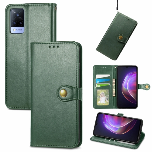 

For vivo V21 5G Solid Color Leather Buckle Phone Case with Lanyard & Photo Frame & Card Slot & Wallet & Stand Function(Green)