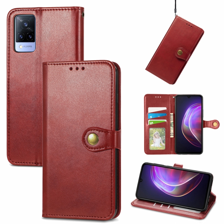 

For vivo V21 5G Solid Color Leather Buckle Phone Case with Lanyard & Photo Frame & Card Slot & Wallet & Stand Function(Red)